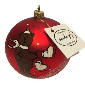 Andrzej Glass Ornament Hand Made In Poland Large Christmas Ball Teddy Bear